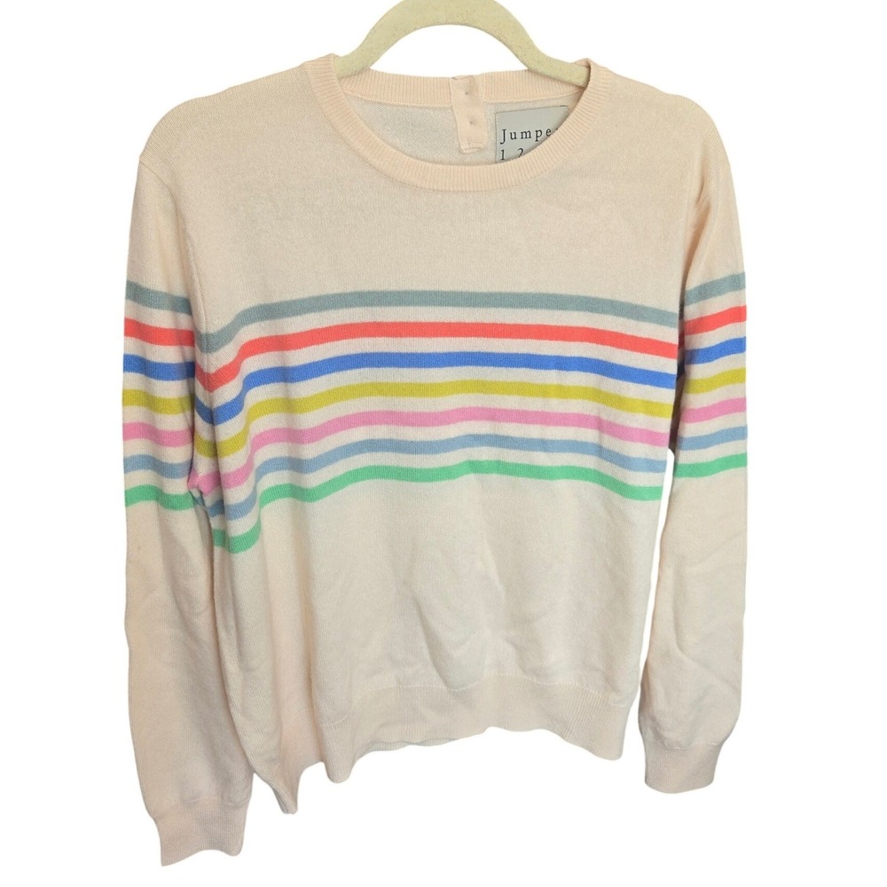 Jumper 1234 Cashmere Sweater Stripe Crewneck Cream Rainbow Pullover 4 Large